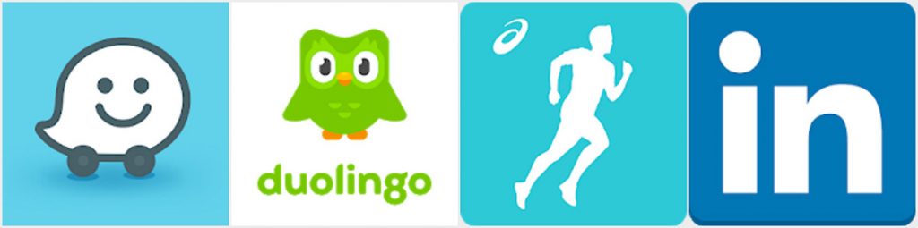 Ikony aplikácií Waze, Duolingo, Runkeeper a LinkedIn.
