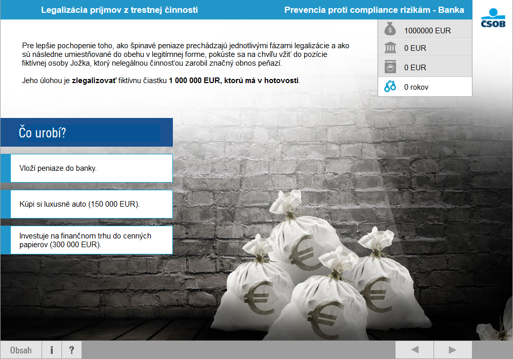 Pranie špinavých peňazí - hra zadanie